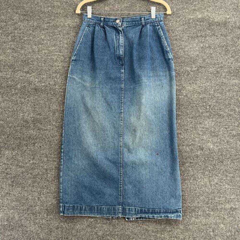 Vtg J Crew Denim Maxi Skirt Womens 8 Faded Cottage Modest 90s Prairie Preppy